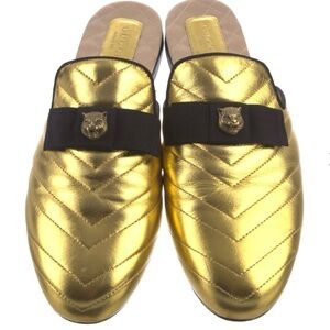Gucci Metallic Gold Quilted Loafers